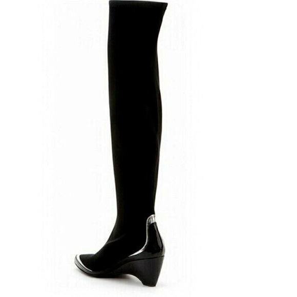 Jady Rose Walk Your Way Boots Contrastive Trim Knee Length Leather Black 8M NWOB - Picture 1 of 9